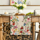 Chemin de table en lin motif fleurs papillons