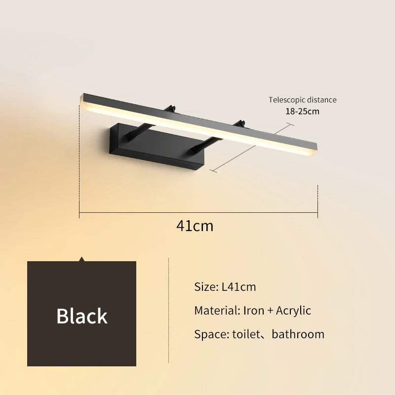 Moderne minimalistische LED-Wandleuchte für den Spiegel, verstellbar und ausziehbar