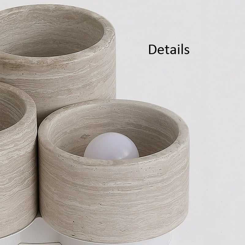 plafonnier led moderne wabi sabi en pierre grain de bois à 3 têtes - vue 7 sur 6