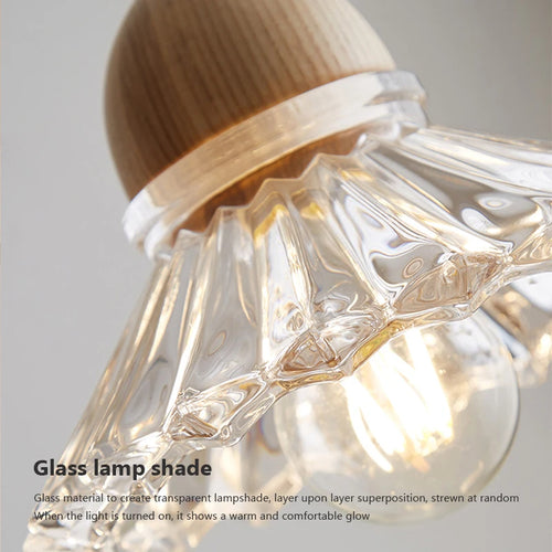 Moderner nordischer LED-Kronleuchter aus Holz und Glas im japanischen Stil - vue 5 sur 10