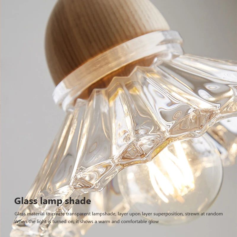 Moderner nordischer LED-Kronleuchter aus Holz und Glas im japanischen Stil - vue 4 sur 10