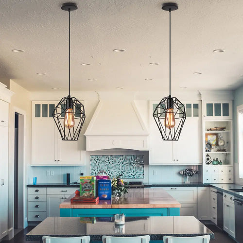 Industrieller Kronleuchter LED-Pendelleuchte Metallkäfig Retro - vue 6 sur 11