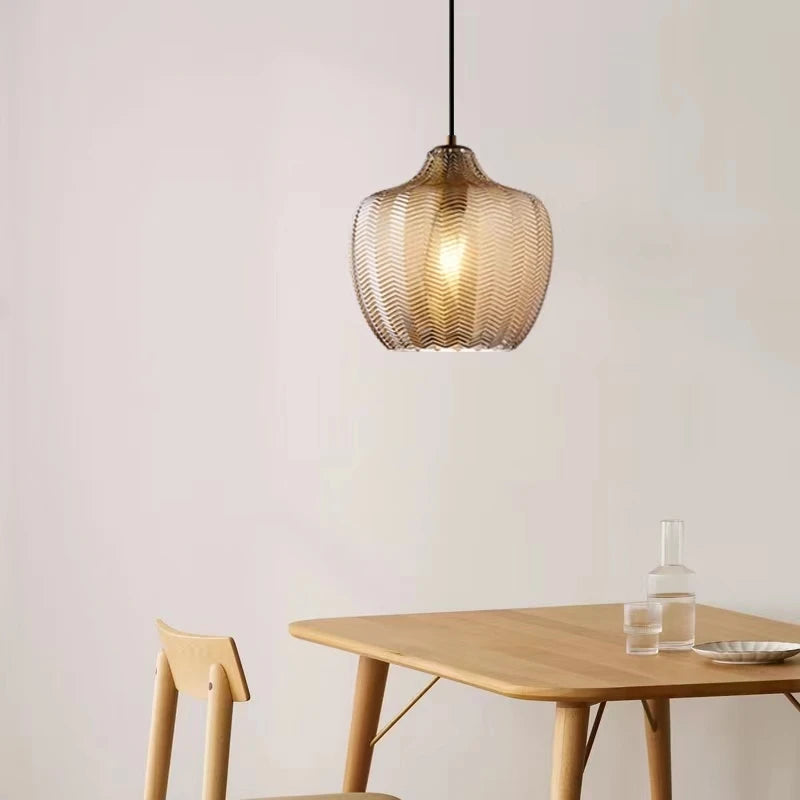 Suspension nordiques en verre ambre lampe suspendue Luminaires de cuisine E27 Restaurant chambre chevet décor lampe Luminaires - vue 4 sur 14