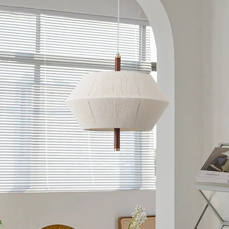lustre rétro en tissu tissé en bois massif éclairage moderne intérieur - vue 5 sur 9