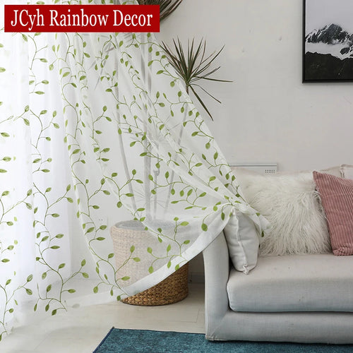 Voilage tulle brodé motif feuilles pour salon chambre