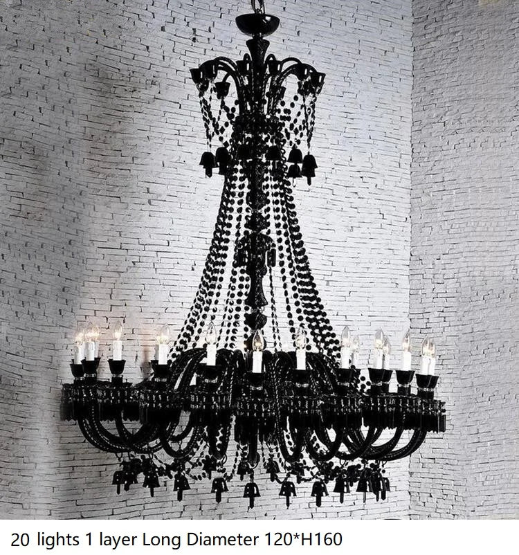lustre en cristal noir européen avec lampe à bougie à led - vue 17 sur 16