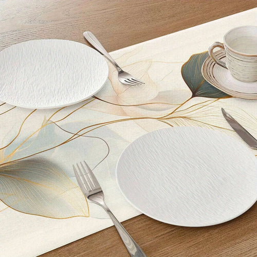 Chemin de table motifs feuilles abstraits style botanique - vue 4 sur 6