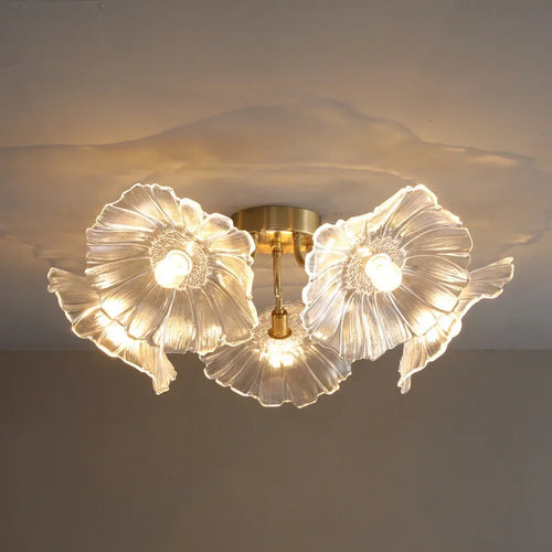 Moderner Glas-Kronleuchter Lotusblüte Design mit LED-Beleuchtung - vue 2 sur 14