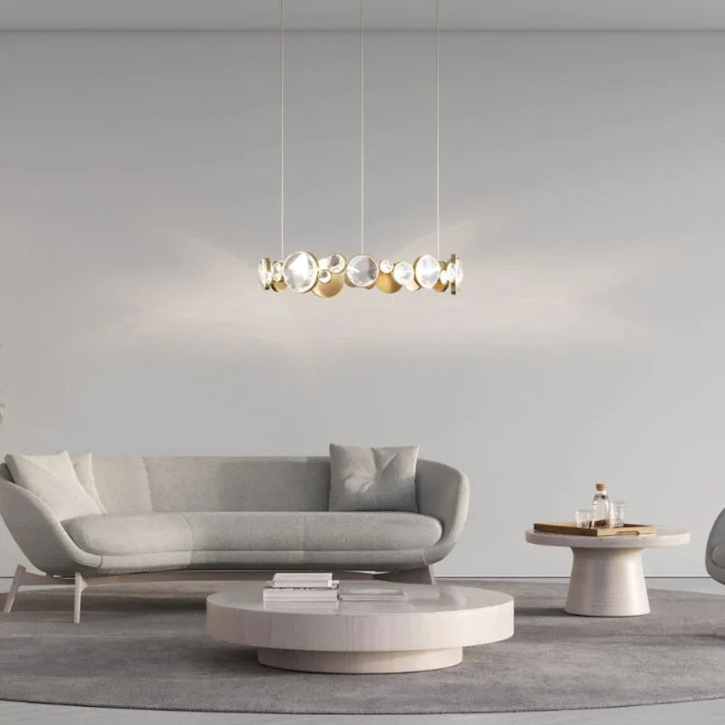 lustre led en cristal doré design nordique de luxe - vue 3 sur 5