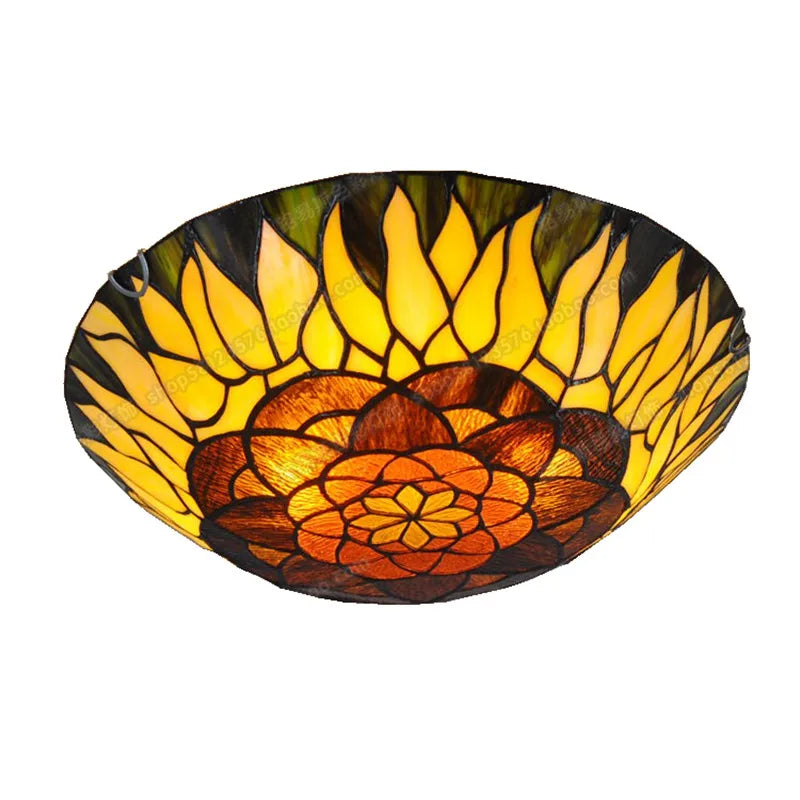 16-Inch Continental Sunflower Ceiling Tiffanylamps Bedroom Children's Den Bar Glass Art Lighting Personality Stairs - vue 7 sur 8