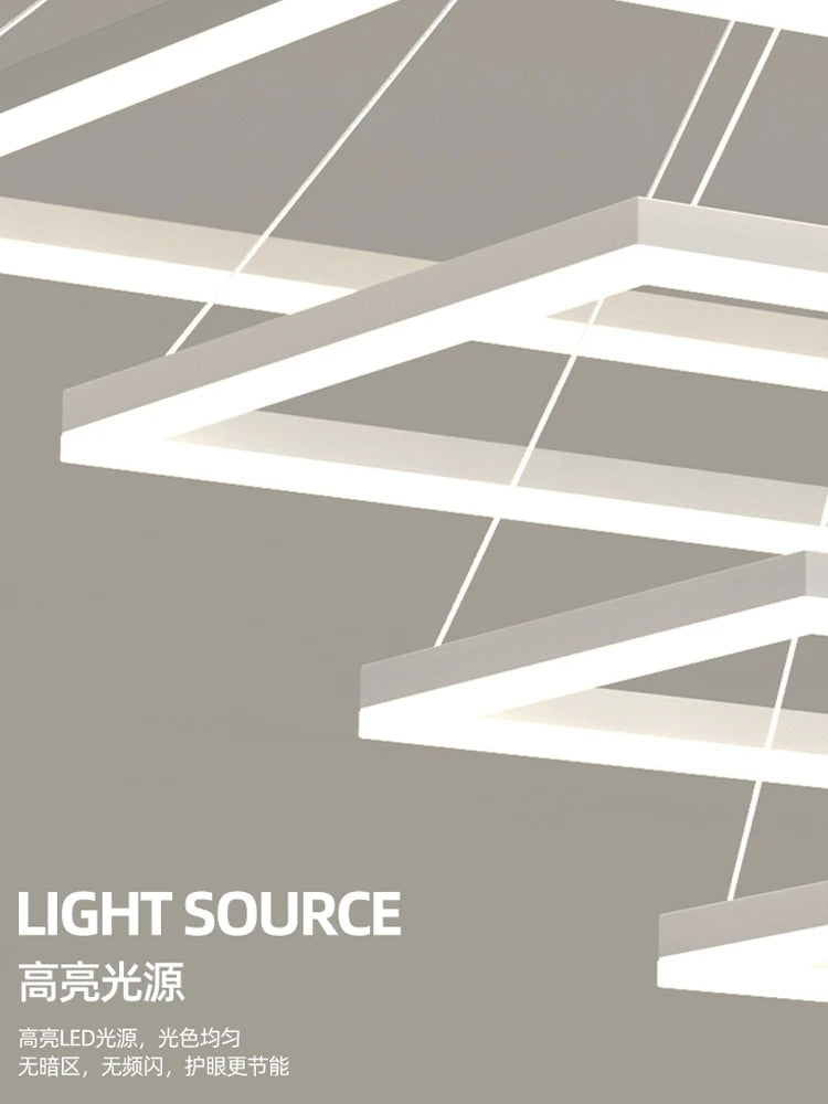 lustre led en aluminium fantaisie avec éclairage rectangulaire suspendu - vue 5 sur 11