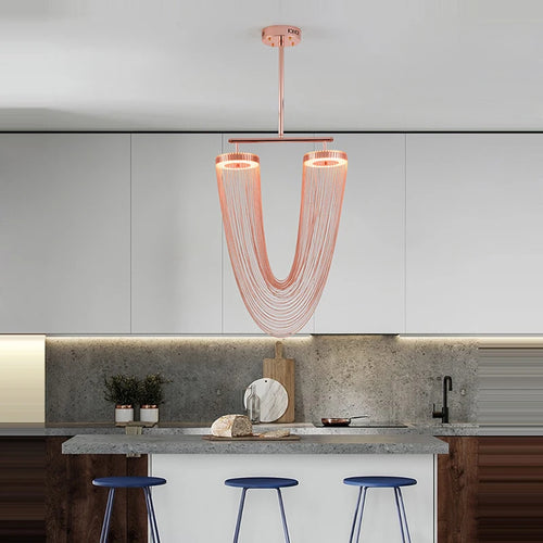 lustre art déco led dimmable en aluminium doré design moderne élégance - vue 2 sur 21