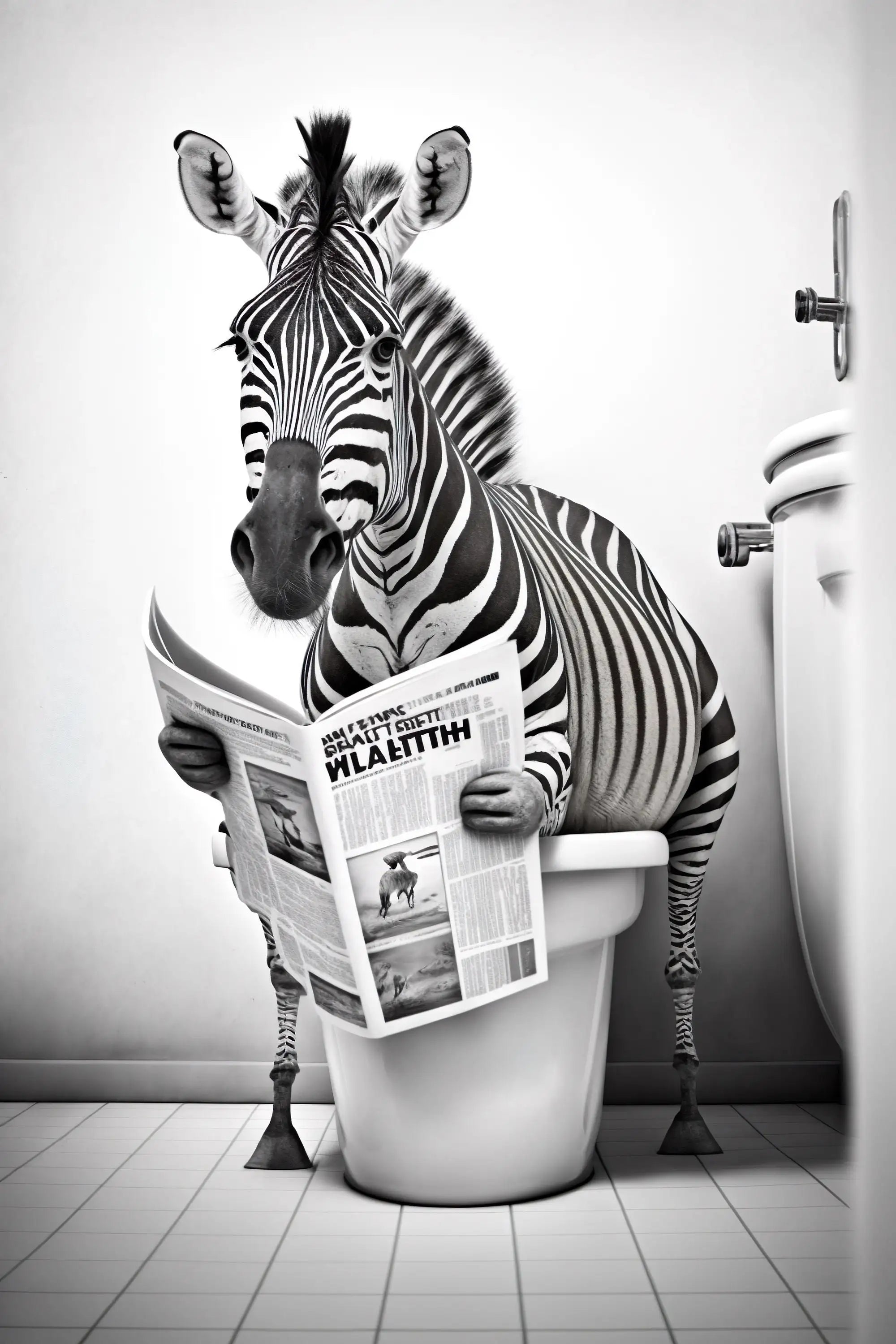 décoration murale humoristique animaux sur toilettes en toile