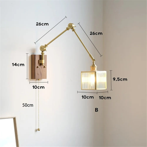 Retro-Wandleuchte mit schwenkbarem Arm und Glas-Lampenschirm - vue 9 sur 9