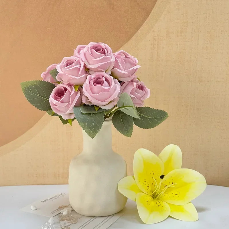 bouquet de 10 roses artificielles en soie décoratives pour événements - vue 4 sur 14