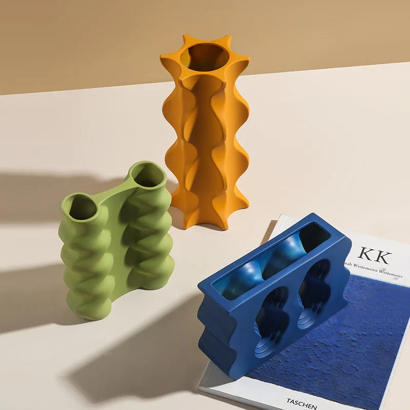 vase en céramique géométrique nordique pour fleurs séchées décoration maison - vue 4 sur 11