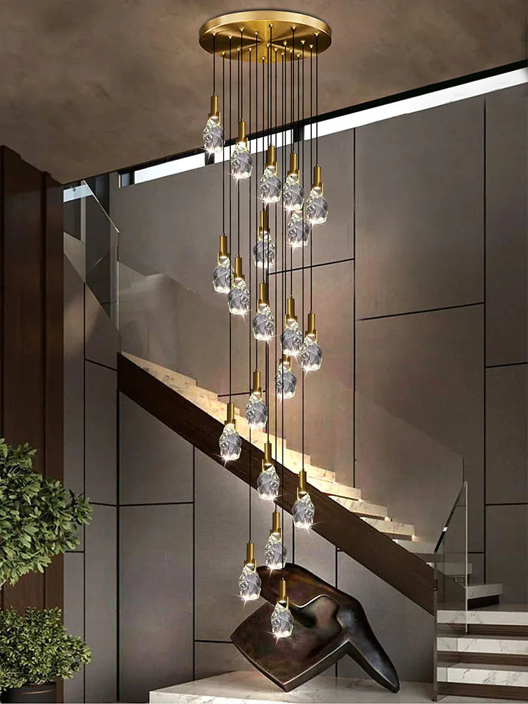 lustre moderne créatif en cristal pour escalier colimaçon - vue 4 sur 14