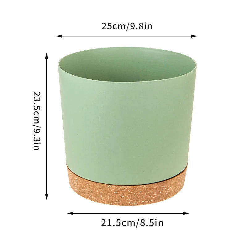 grand pot circulaire en plastique pour plantes d'intérieur avec drainage et plateau