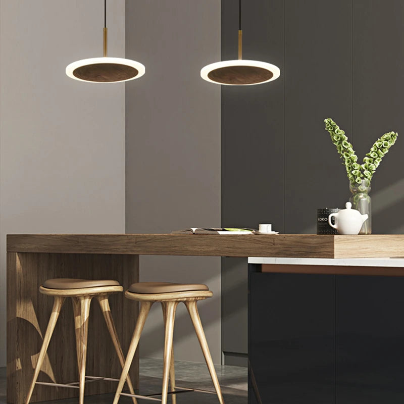 Suspension design ronde Led en noyer noir - vue 5 sur 9