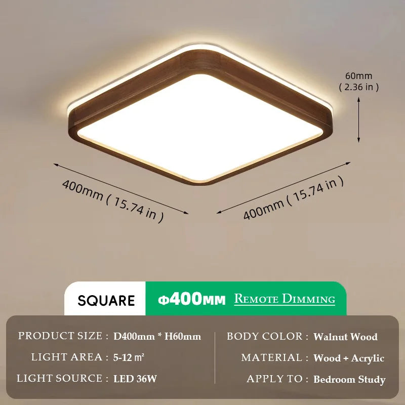 Walnut Wood Ceiling light, Wabi-sabi Simple Modern Vintage style, Bedroom lighting for Bathroom, Bedroom, dining room, Study - vue 13 sur 16