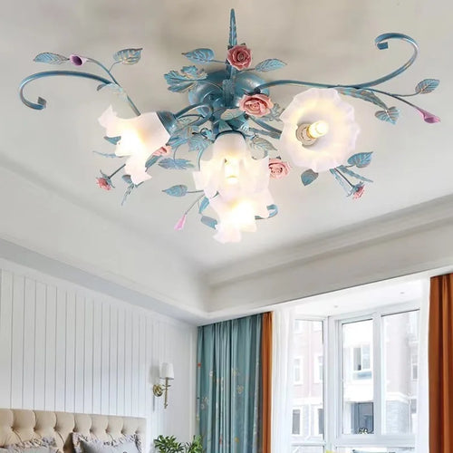 plafonnier led en fer fait main avec fleur de rose style américain coréen