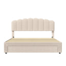 Bubble Bed, Double Bed, Teddy Velvet Fabric, with USB & LED, Drawer Bed,  with Storage Space, Beige, 140x200 cm