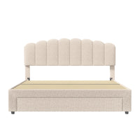 Bubble Bed, Double Bed, Teddy Velvet Fabric, with USB & LED, Drawer Bed,  with Storage Space, Beige, 140x200 cm