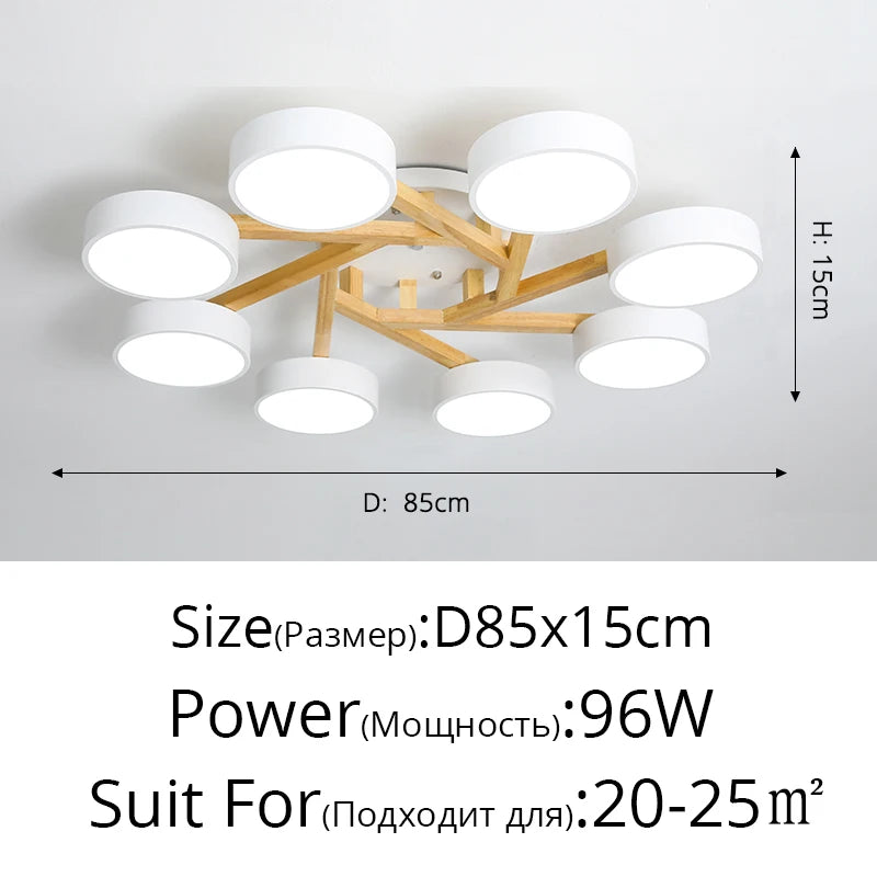LED-Kronleuchter im modernen nordischen Stil aus Massivholz