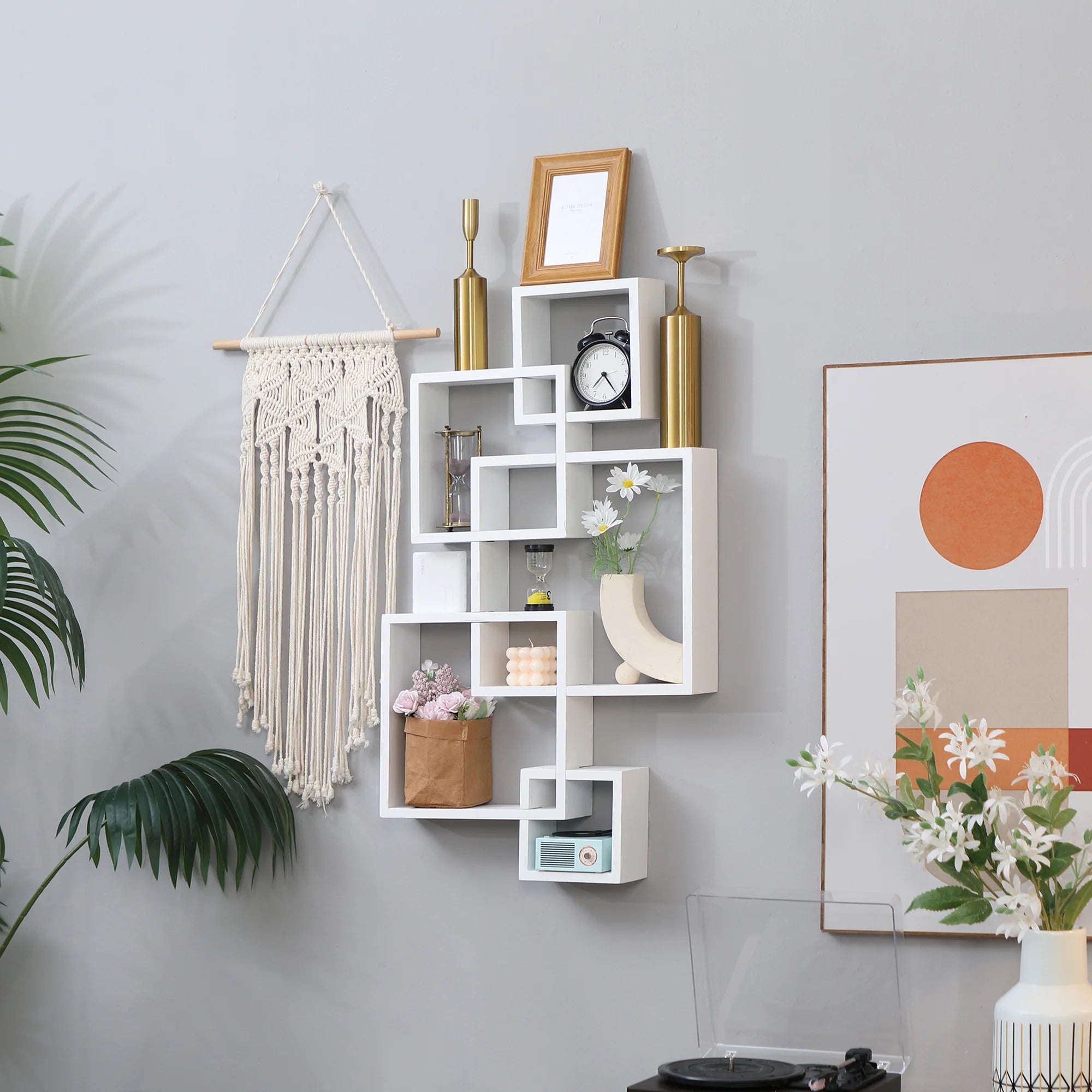 HOMCOM wall shelf with 5 cubes for living room bedroom 49,5x10,2x86 cm