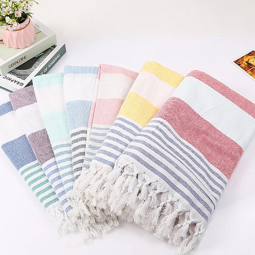 serviette de plage turque coton franges sechage rapide - vue 3 sur 7