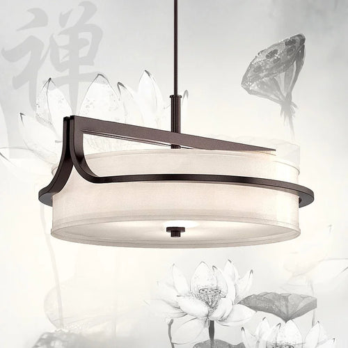Plafonnier luxe design en cuivre et abat-jour en tissu - vue 5 sur 6