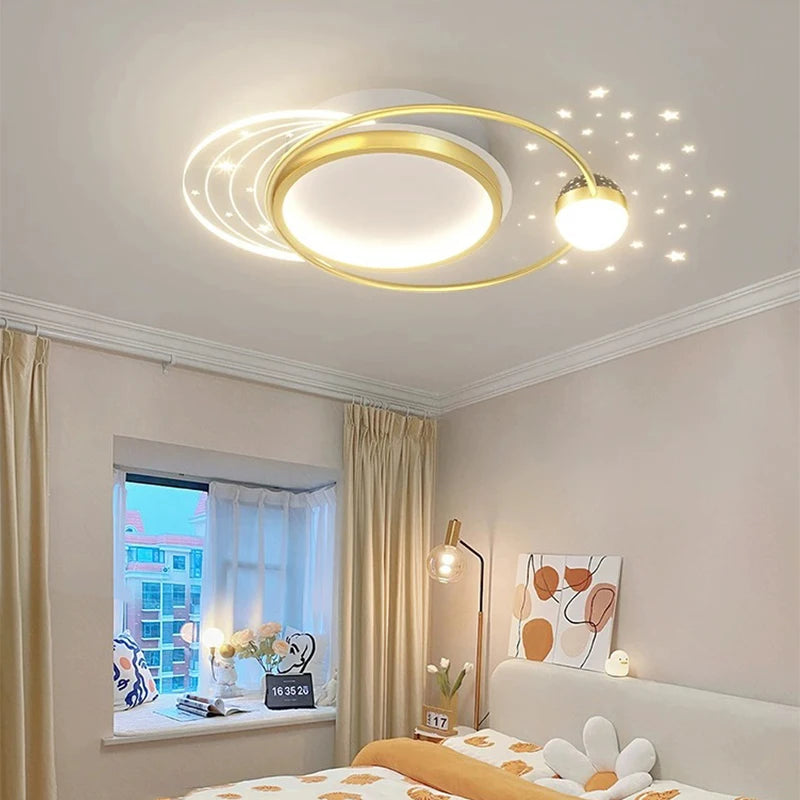 Gold/Black LED Living Room Ceiling Light, RC Dimmable for Kitchen Boys Room Home Decor, Star Decorative Lights. - vue 5 sur 10