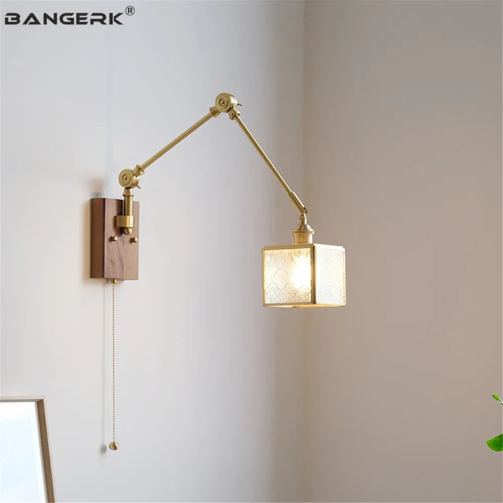 Retro-Wandleuchte mit schwenkbarem Arm und Glas-Lampenschirm - vue 5 sur 9