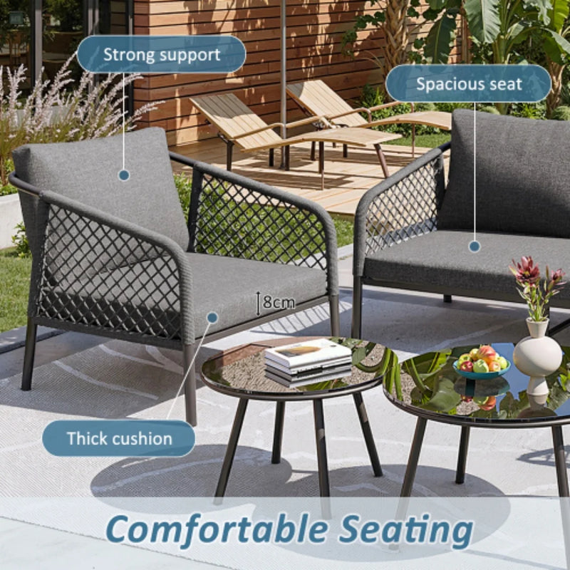 ensemble moderne de meubles de jardin en corde