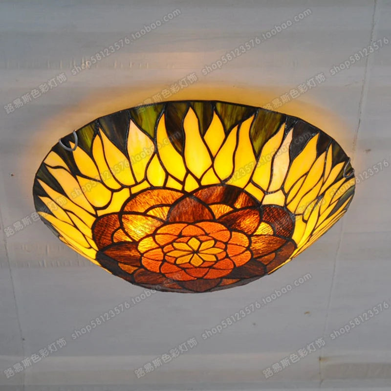 16-Inch Continental Sunflower Ceiling Tiffanylamps Bedroom Children's Den Bar Glass Art Lighting Personality Stairs - vue 2 sur 8