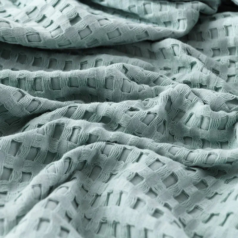 Plaid coton gaufré léger doux couvre lit salon - vue 4 sur 7
