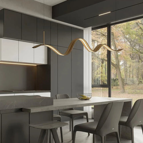 Moderner LED-Kronleuchter aus Kupfer mit Wellen-Design - vue 3 sur 8