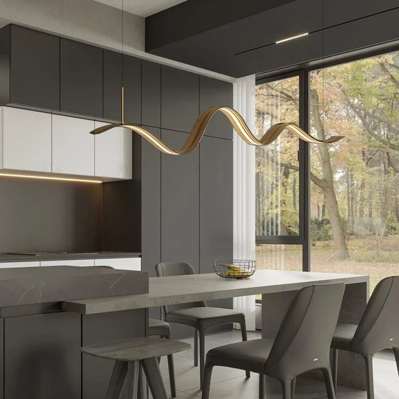 Moderner LED-Kronleuchter aus Kupfer mit Wellen-Design - vue 3 sur 8