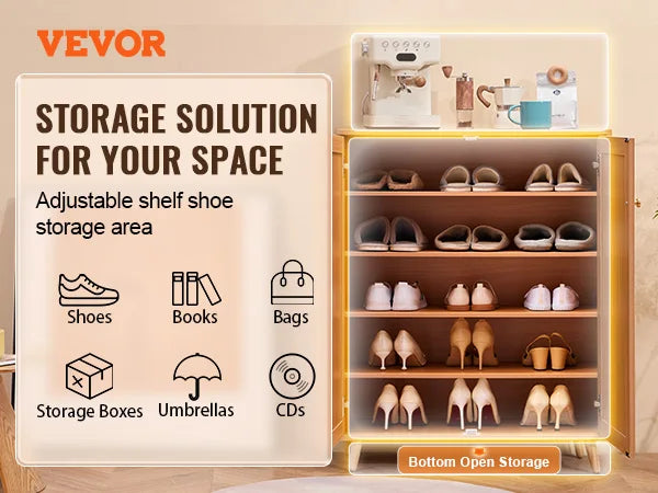 armoire de rangement à chaussures rotin 5 niveaux avec portes - vue 4 sur 7