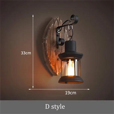 applique murale vintage en bois avec abat-jour en verre et métal - vue 15 sur 16