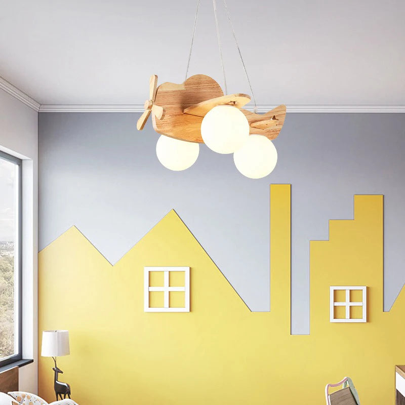 Kronleuchter aus Holz für das Kinderzimmer dekorative Pendelleuchte - vue 4 sur 15