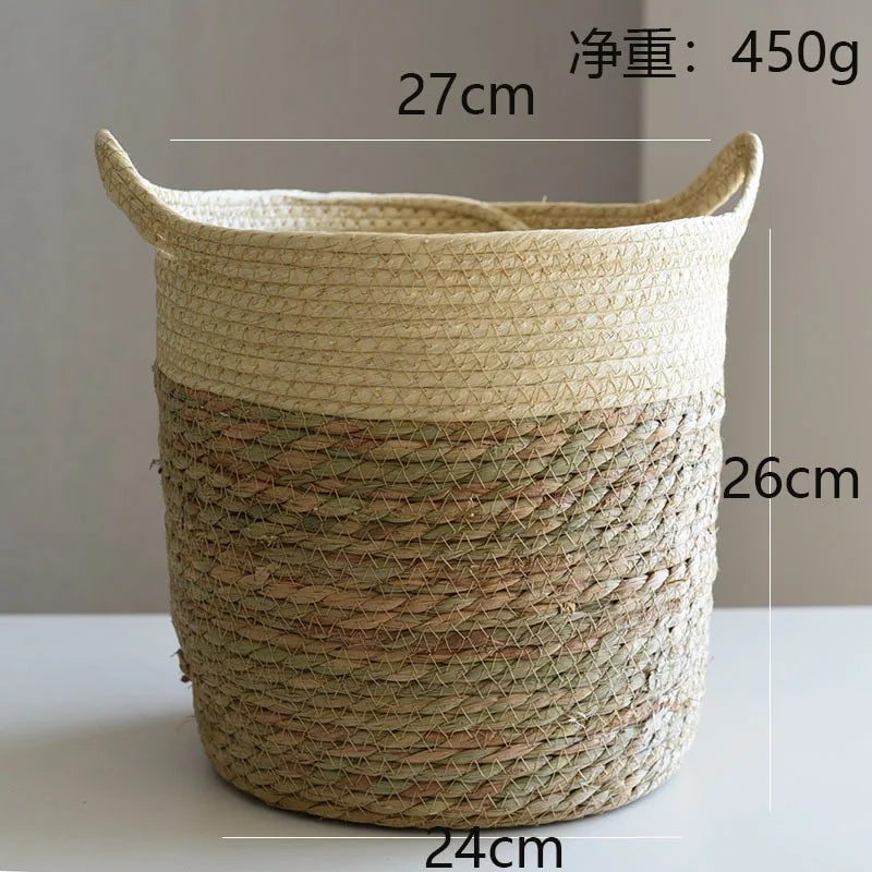 panier de rangement en paille pour décoration artisanale moderne - vue 4 sur 12