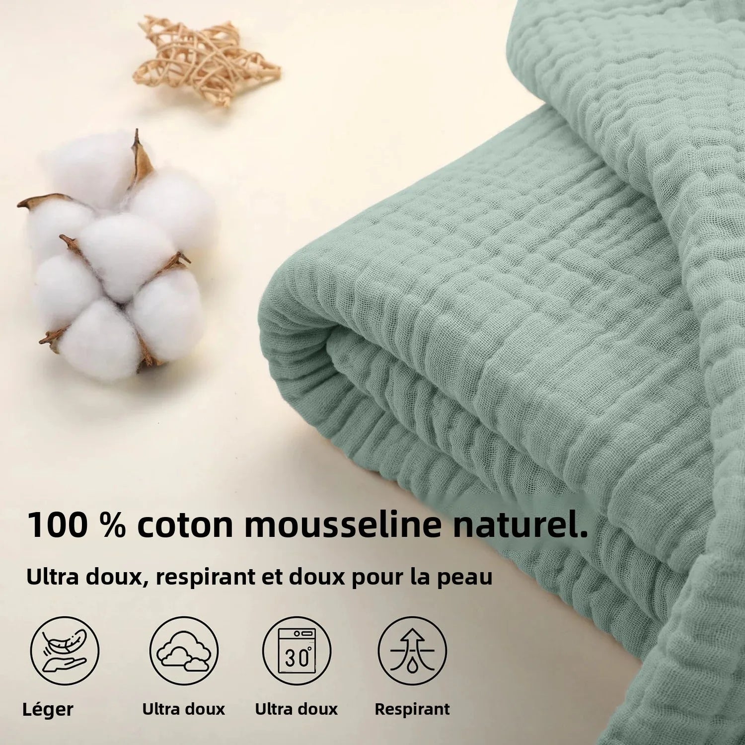 plaid coton mousseline léger boheme respirant canapé lit - vue 4 sur 7