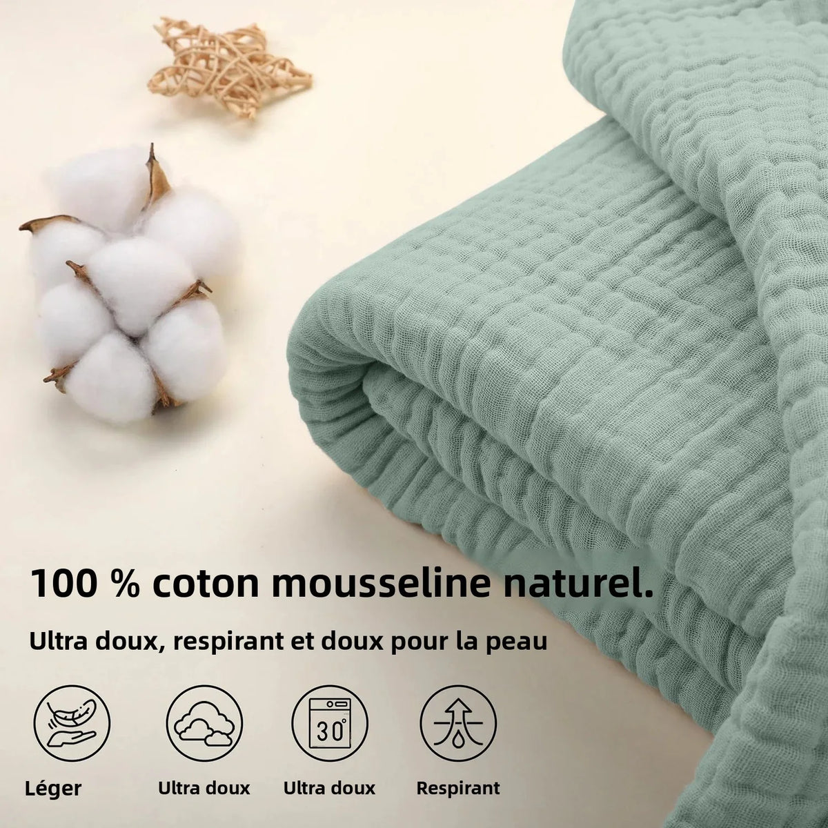 plaid mousseline coton leger boheme canape lit - vue 4 sur 7