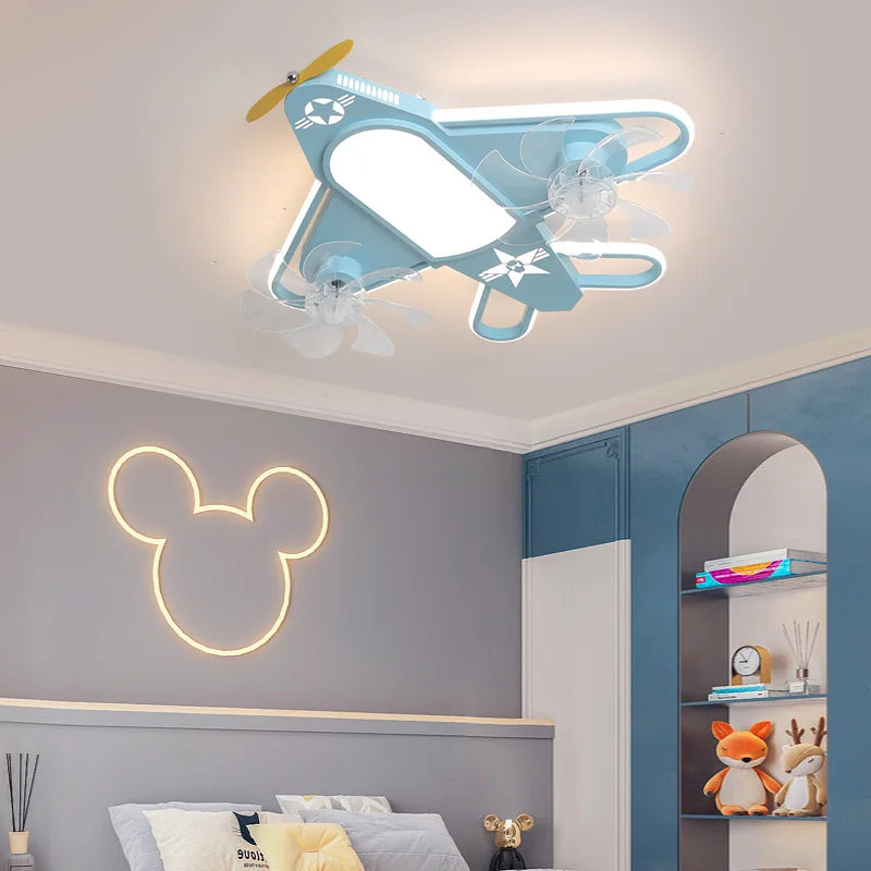 ventilateur de plafond moderne pour enfants avec éclairage led dimmable et déco à distance - vue 5 sur 10