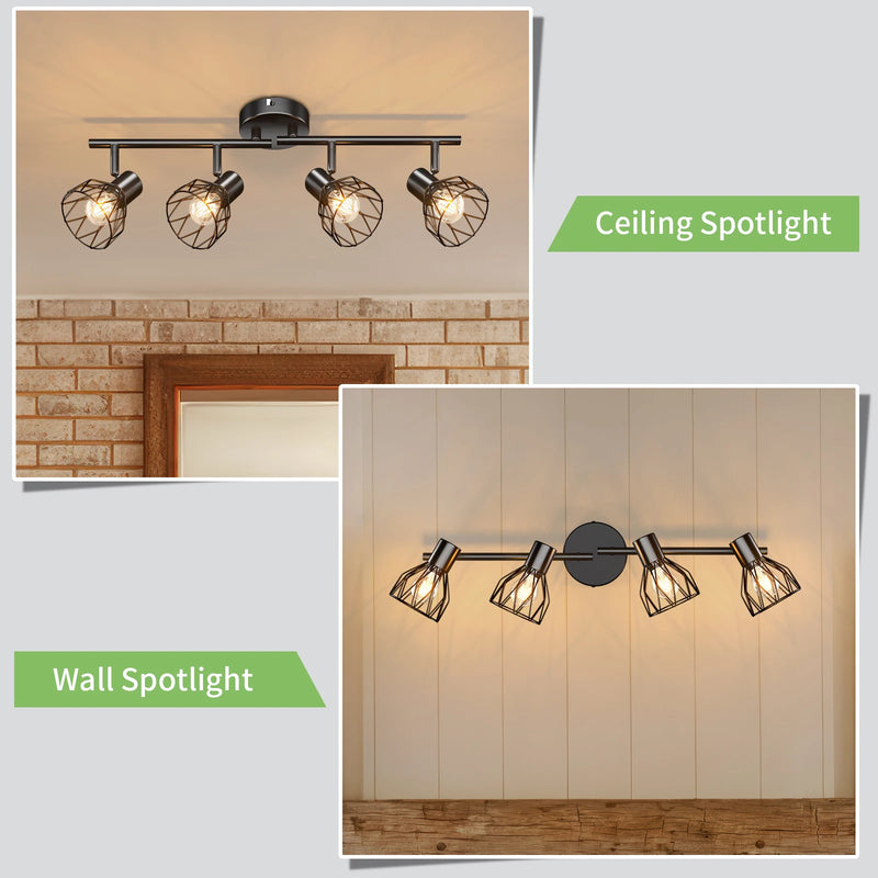 Plafonnier LED 4 voies rotatif - Lumières noires/blanches - Luminaires de plafond - Cage métallique pour plafond E14 - Spot de plafond