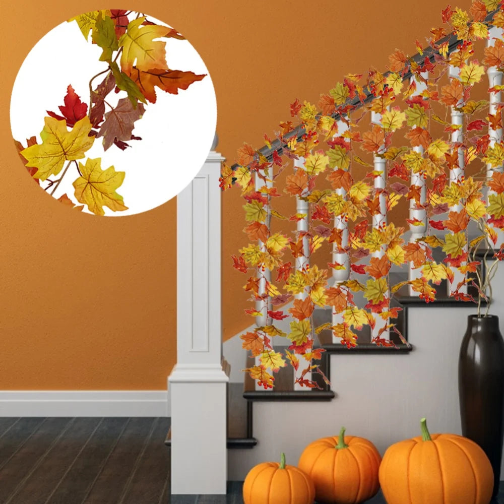 guirlande de feuilles d'érable artificielles en soie décorative pour jardin - vue 10 sur 16