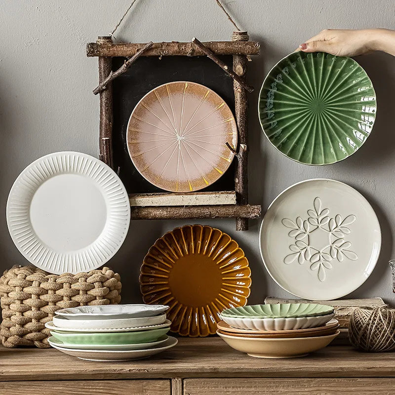Assiette ceramique ronde style retro pour legumes - vue 2 sur 8