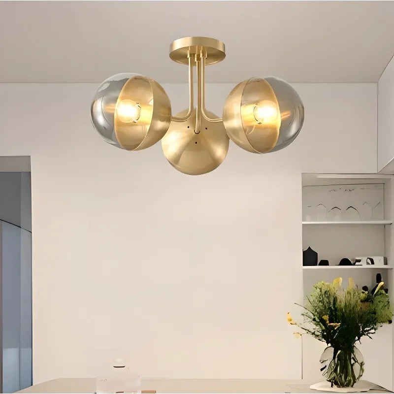 plafonnier à led moderne luxe décor nordique rétro cuivre or - vue 4 sur 8