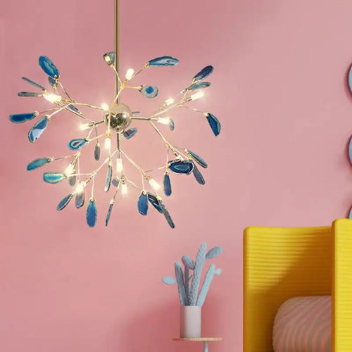 Kronleuchter aus natürlicher Achat mit farbigem LED-Licht für ein elegantes Interieur - vue 3 sur 14